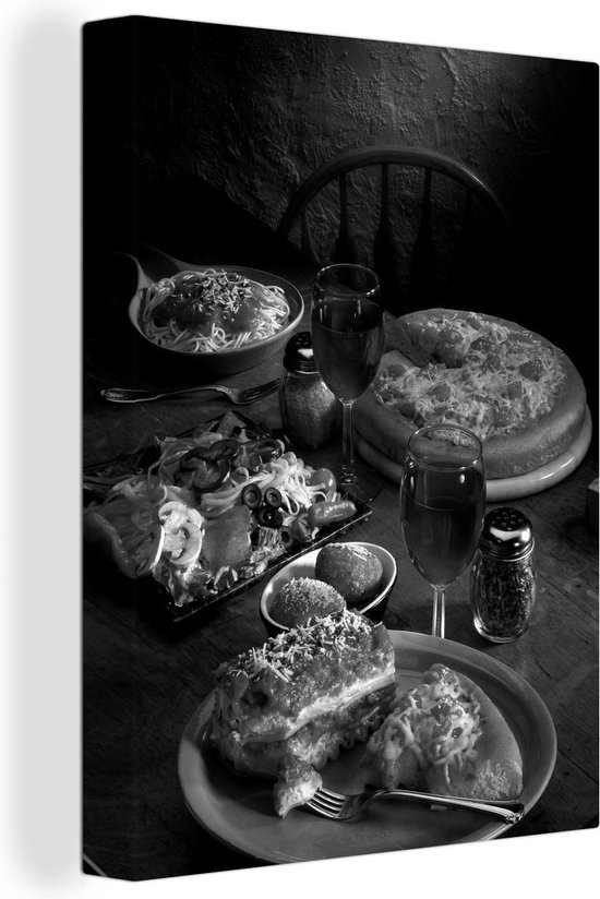 Tableau Tableau plein de cuisine italienne noir et blanc 30x40