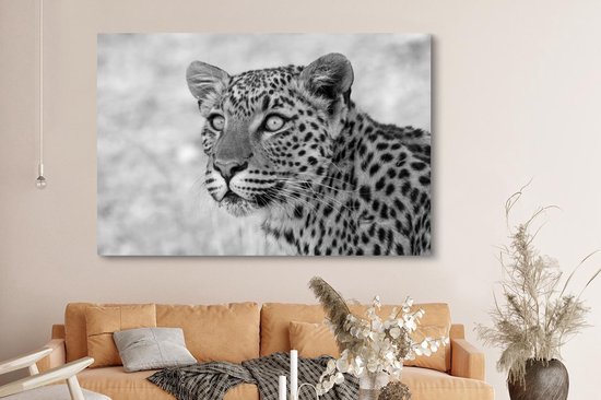 Tableau Tableau Portrait photo léopard - noir et blanc - 150x100 cm - Décoration murale