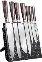 Shinrai Japan™ -  COMBIDEAL - Messenset met magnetisch messenblok - 7-delige Japanse Damascus messenset  + Vezelplaat Houder marmer - Geleverd in luxe geschenkdoos