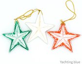 3 houten kerststerren - rode ster -witte ster - groene ster - kersthangers - set van 3 sterren - ornament - kerst -