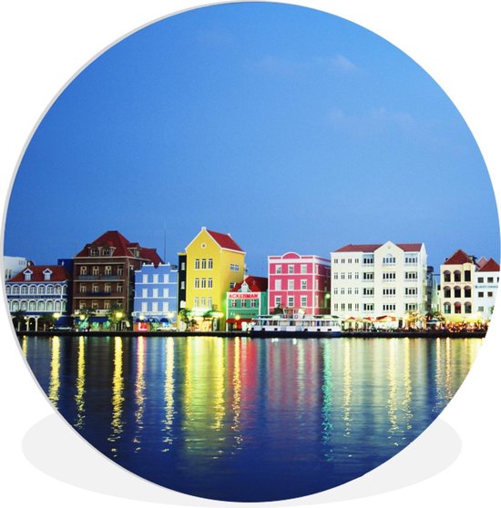 WallCircle - Wandcirkel ⌀ 30 - Curaçao - Skyline - Willemstad - Ronde schilderijen woonkamer - Wandbord rond - Muurdecoratie cirkel - Kamer decoratie binnen - Wanddecoratie muurcirkel - Woonaccessoires