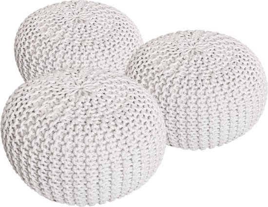Homescapes Sahara - ronde macramé poef - zwart en wit, 50 x 40 cm