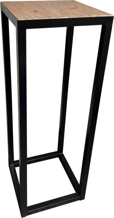 zuil/sokkel/pilaar staal zwart industrieel met houten top 34x34x100 cm |  bol.com