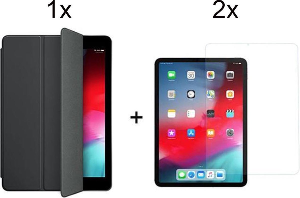 Apple iPad Mini 5 - 7.9 Inch (2019) Hoes Zwart Hoesje - Tri Fold Tablet Case - Smart Cover - Magnetische Sluiting - 2x iPad Mini 5 Screenprotector Screen Protector