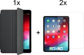 Apple iPad Mini 5 - 7.9 (2019) Hoes Zwart Hoesje - Tri Fold Tablet Case - Smart Cover - Magnetische Sluiting - 2x iPad Mini 5 Screenprotector Screen Protector
