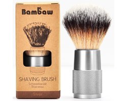 Vegan Scheerkwast | Zilver | Scheerborstel Vegan | Scheerkwast voor Mannen & Vrouwen | Borstel voor Scheerschuim | Scheerkwast Synthetisch | Reis Scheerkwast voor Heren | Zero-Waste Scheerkwast | Bambaw