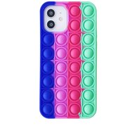 iPhone 7 Back Cover Pop It Hoesje - Soft Case - Regenboog - Fidget - Apple iPhone 7 - Donkerblauw / Paars