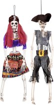 Halloween - Set van 2x hangende horror decoratie skelet 40 cm gipsy en piraat - Halloween thema versiering poppen