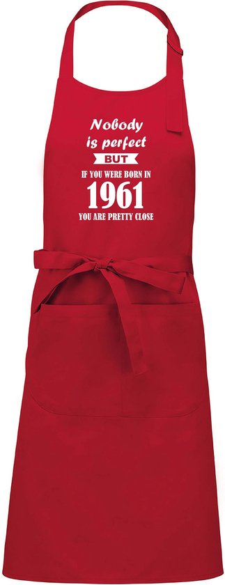 Mijncadeautje - Luxe schort - Nobody is perfect - 1961 - rood