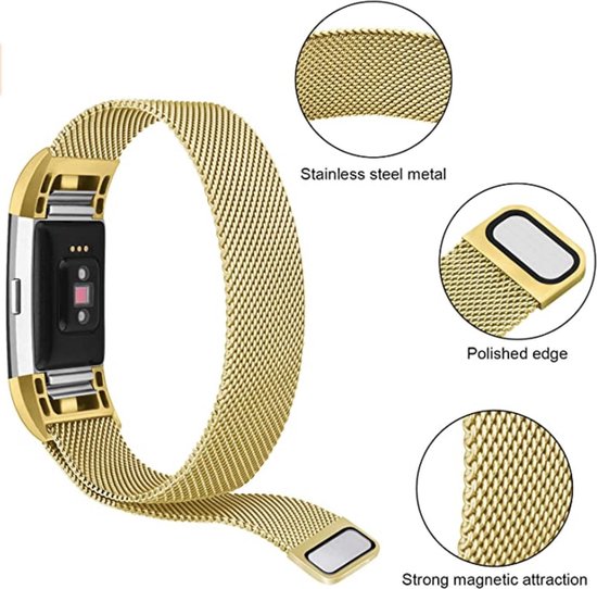 Bracelet YPCd® Fitbit Charge 2 - Or - Acier inoxydable milanais - Grand