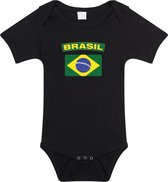 Brasil baby rompertje met vlag zwart jongens en meisjes - Kraamcadeau - Babykleding - Brazilie landen romper 68