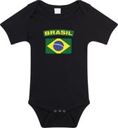 Brasil baby rompertje met vlag zwart jongens en meisjes - Kraamcadeau - Babykleding - Brazilie landen romper 68 (4-6 maanden)