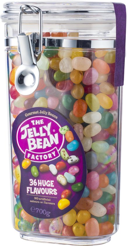 The Jelly Bean Factory snoep in snoeppot gevuld met jelly beans cadeau - verjaardag - 36 verschillende smaken - candy jar 700 g snoepgoed - Kerstcadeau