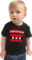 Amsterdam baby shirt met vlag zwart jongens en meisjes - Kraamcadeau - Babykleding - Amsterdam steden t-shirt 68 (3-6 maanden)