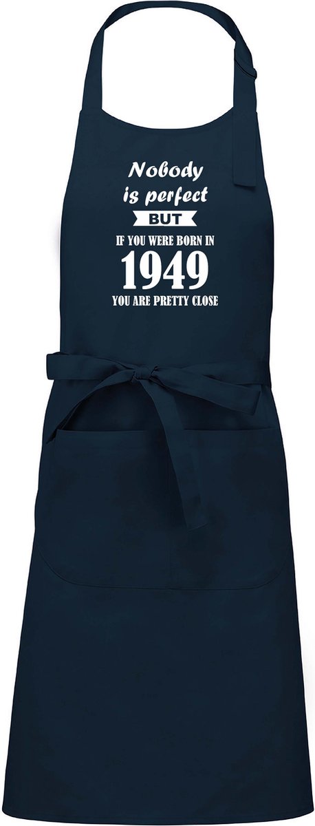 Mijncadeautje - Luxe schort - Nobody is perfect - 1949 - navy blue