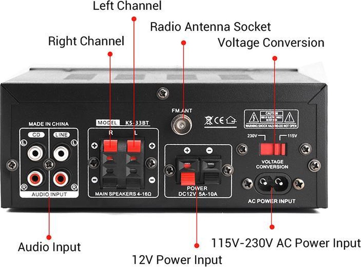Amplificateur Audio Numérique NÖRDIC KS-33BT - Bluetooth 5.0 - Karaoké -  60W - Zwart