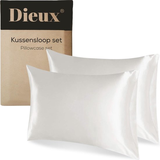 Dieux® - Luxe satin Kussensloop - Wit - 60 Taies d'oreiller x 70 cm - ensemble de 2 - Kussensloop Satin - Beauty Pillow - Anti-allergène - Soins de la peau - Soins capillaires
