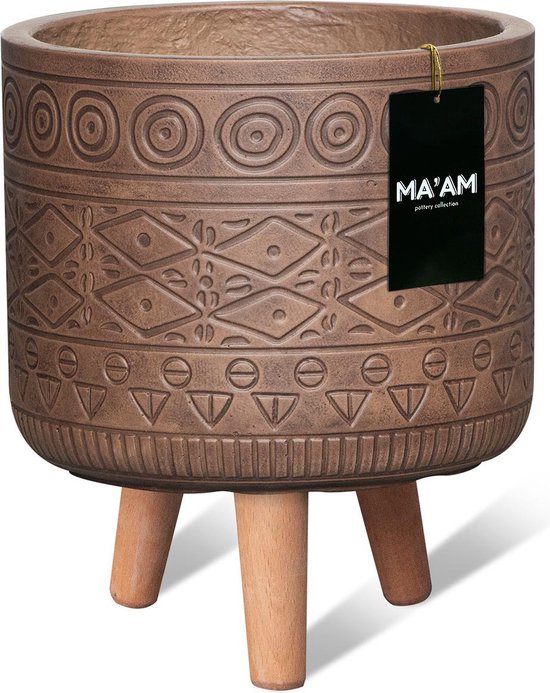 MA'AM Fay - Bloempot op poten - D37xH40 - bruin - houten pootjes (FSC) - marokaans/bohemian/botanisch
