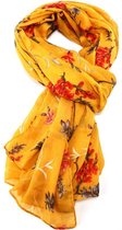 Lichte dames sjaal met geschilderde bloemen motief | Geel | mode accessoire | geschenk