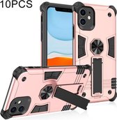 10 PCS schokbestendige TPU + pc-beschermhoes met onzichtbare houder voor iPhone 11 (roségoud)
