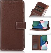 Litchi-textuur PU + TPU Horizontale flip-lederen hoes met houder en kaartsleuven en portemonnee voor iPhone 13 mini (bruin)