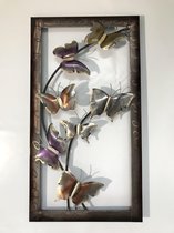 Metalen wanddecoratie – 7 vlinders in frame - 44cm x 81cm x 6cm