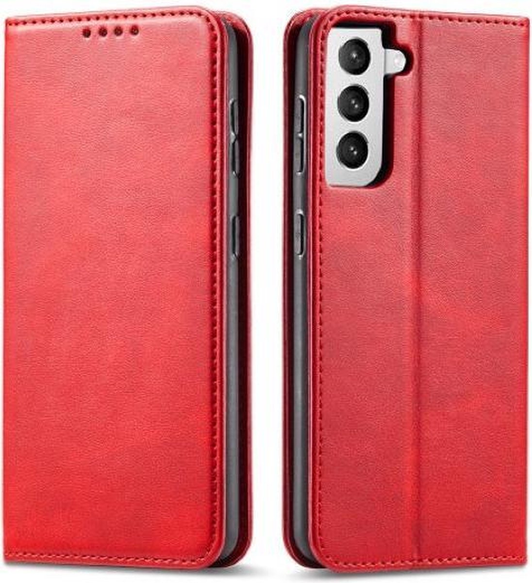 Casecentive Luxe Leren Wallet case - Portemonnee hoesje - Samsung Galaxy S21 rood