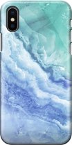 Apple iPhone X/10/XS Telefoonhoesje - Premium Hardcase Hoesje - Dun en stevig plastic - Met Marmerprint - Marmer - Lichtblauw