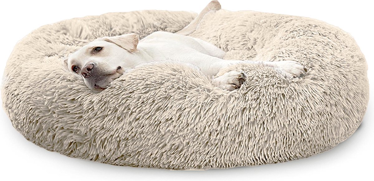 Pet Perfect Donut Hondenmand XXL – 100cm – Fluffy Hondenkussen – Hondenbed – Créme/Bruin