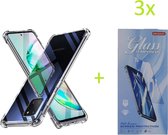 Samsung Galaxy Note 10 Lite - Anti Shock Silicone Bumper Hoesje - Transparant + 3X Tempered Glass Screenprotector