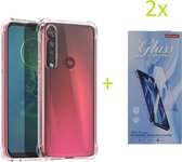 Motorola Moto G8 Plus - Anti Shock Silicone Bumper Hoesje - Transparant + 2X Tempered Glass Screenprotector