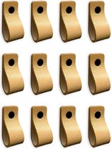 Leren handgrepen - Naturel - 12 stuks - 12,5 x 2,5 cm | incl. 3 kleuren schroeven per leren handgreep