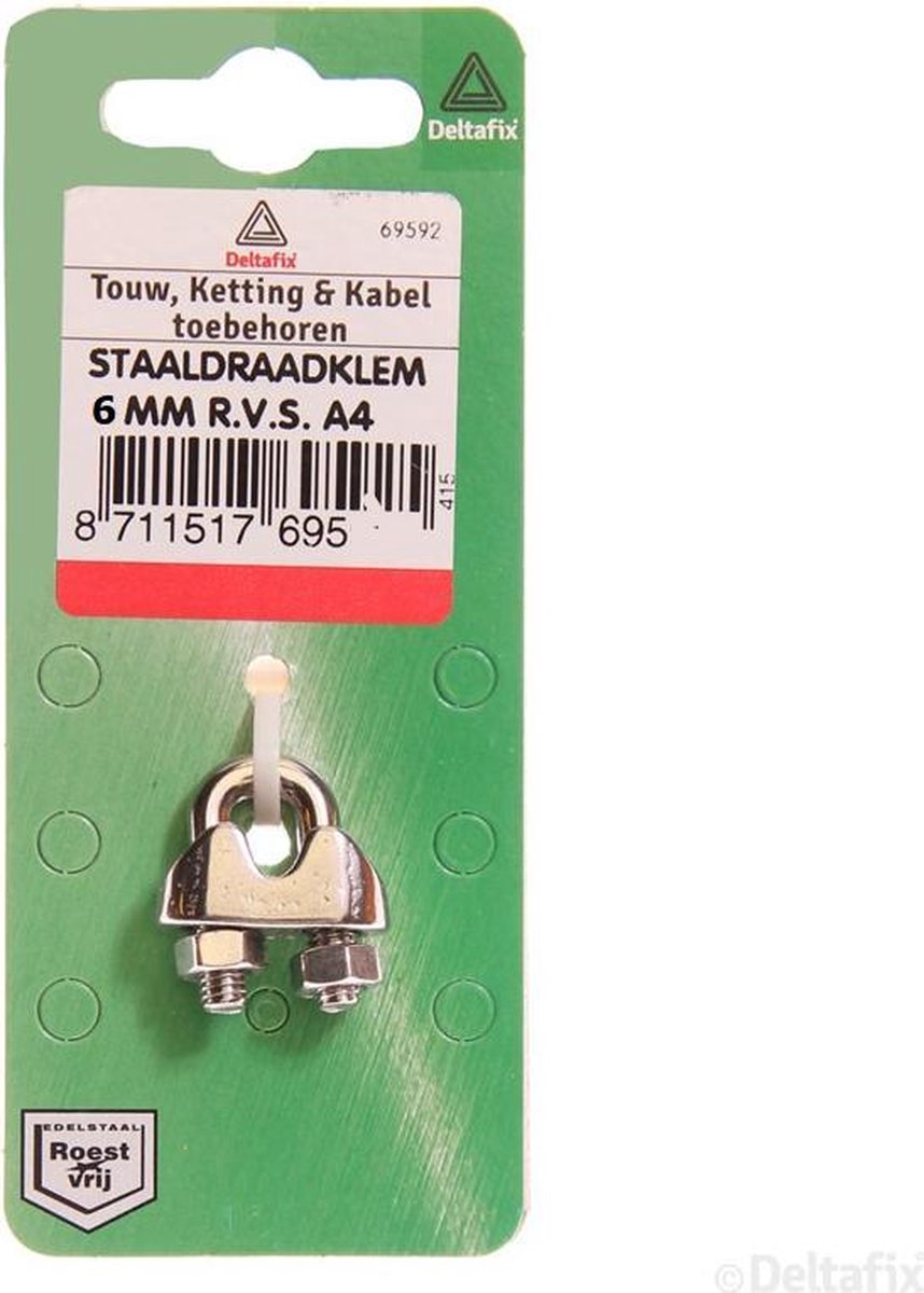 Deltafix staaldraadklem beugel r.v.s. a4 6 mm 1 st.