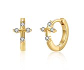 Oorbellen dames | oorringen dames | 925 zilver oorbellen | goudkleurig | zilveren oorbellen | oorbellen met kruis | Zirkonia stenen | cadeau voor vrouwen |