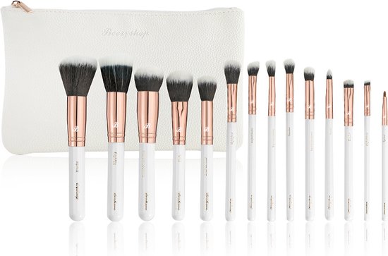 Boozyshop ® Rose Gold BoozyBrush 14 pc Starter Set - Make up kwasten set - Wit / Rose Goud - 14-delig - Professionele make-up kwastenset - Met etui
