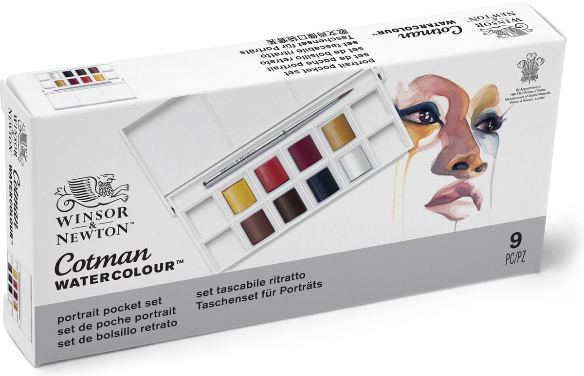 Winsor & Newton 0390670 Cotman Aquarelverf Set – Portrait Pocket Set – 8 Halve Napjes Waterverf – Compact Aquarelpalet met Penseel — afbeelding 2