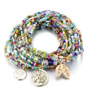 Multicolor boho stijl elastische kralenarmband glaskraaltjes 13 delig met hangertjes