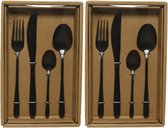 2x stuks besteksets/bestek set 16-delig zwart voor 4 personen - Tafelbestek voor ontbijt lunch en diner