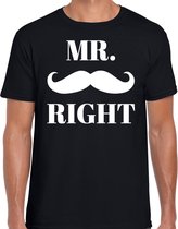 Mr right t-shirt zwart met snor voor heren - Vrijgezellenfeest shirt/ bruiloft huwelijk koppel cadeau 2XL