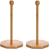 2x stuks bamboe houten keukenrolhouders rond 18 x 35 cm - Keukenpapier/keukenrol houders van hout