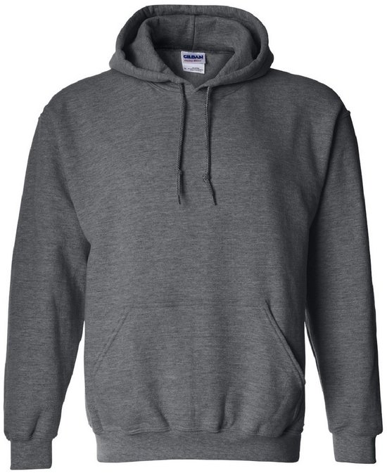 Sweat à capuche gris chiné foncé avec cordon, poche kangourou sur le devant.