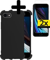 Hoes voor iPhone 8 Hoesje Zwart Shock Proof Case Met 2x Screenprotector - Hoes voor iPhone 8 Case Hoesje - Hoes voor iPhone 8 Hoes Cover