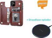 Wallet Case Geschikt Voor Apple Iphone 11 - Bruin Met Draadloze Oplader