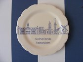 Wandbord Delfts blauw "Skyline Rotterdam"