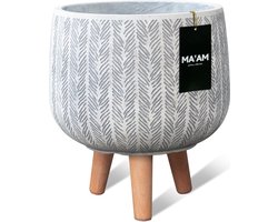 MAAM Pottery Ivy Bloempot op poten - D29xH32 - Wit -houten pootjes (FSC) - duurzame kwaliteit - trendy visgraat design