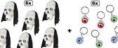 6x Masque skelet avec foulard avec porte-clés œil - Halloween horreur effrayant tête de mort mort skelet mort festival à thème fête