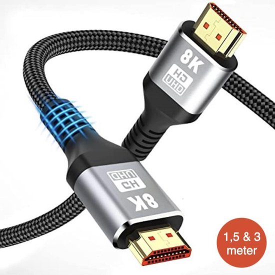 Flores HDMI-kabel 2.1 | 8K Ultra High Speed (60hz) | 4K Ultra High Speed (120hz) | HDMI Naar HDMI | Ethernet | 1.5 Meter | 3 Meter | Zwart - Flores