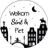 Sinterklaas raamsticker rond herbruikbaar - Decoratie Sinterklaas - Raamsticker - Welkom Sint en Piet - Sinterklaas - Zwarte Piet - Zwart - Herbruikbaar