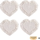 Luxe Macramé Handgemaakte Onderzetter voor Glazen - Boho Hart Design Coasters - Bohemian Macramé Touw/Koord Onderleggers voor Pannen - Duurzaam Placemats voor op Tafel - Milieuvrie