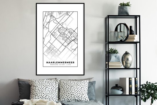 Cadre photo avec affiche - Carte - Haarlemmermeer - Zwart - Wit - 80x120 cm - Cadre pour affiche